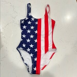 Red and White One Piece Swimwear with Classic Cut
